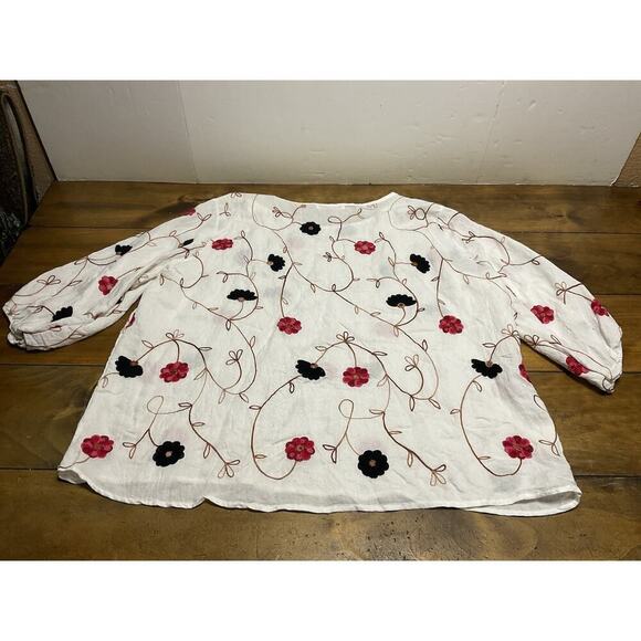 Parami Design Floral Embroidered Blouse 3/4 Sleeve Blouse Peasant Top Cottage 3X - Picture 9 of 10